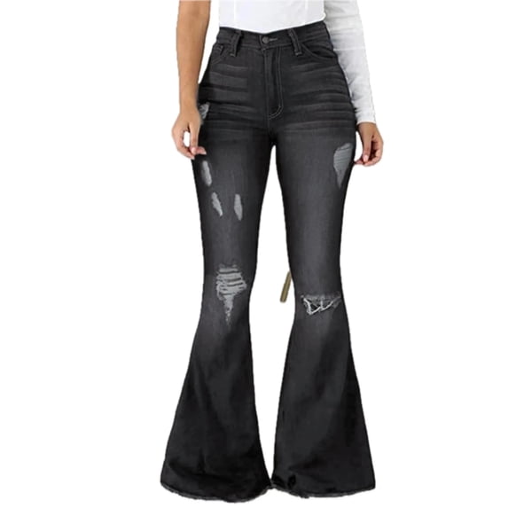 Womens Distressed Raw Hem Flare Jeans Stretchy Denim for Casual Everyday Wear Plus Size Modern Fit Durable Comfortable
