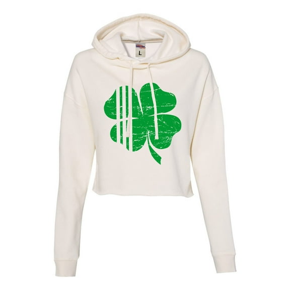 Womens Distressed Shamrock St. Patrick's Day Irish Pride Cropped Hooded Sweatshirt