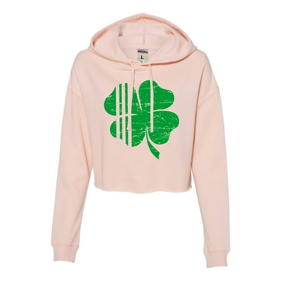 Womens Distressed Shamrock St. Patrick's Day Irish Pride Cropped Hooded Sweatshirt