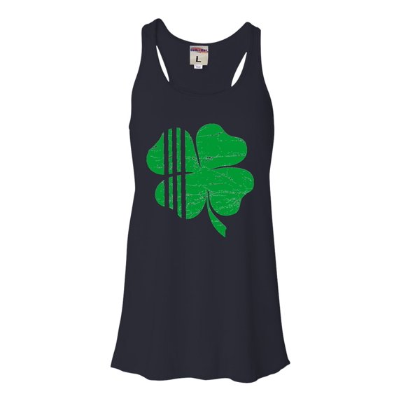 Womens Distressed Shamrock St. Patrick's Day Irish Pride Flowy Racerback Tank Top T-Shirt