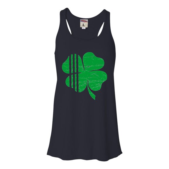 Womens Distressed Shamrock St. Patrick's Day Irish Pride Flowy Racerback Tank Top T-Shirt