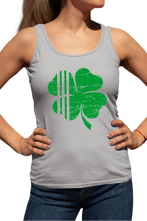 Womens Distressed Shamrock St. Patrick's Day Irish Pride Racerback Tank Top T-Shirt