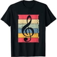 thumbnail image 1 of Womens Distressed Treble Clef Silhouette Music Note Design V-Neck T-Shirt Black Medium, 1 of 5