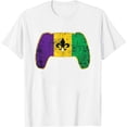 thumbnail image 1 of Womens Distressed Video Game Controller Mardi Gras Symbol Gamer T-Shirt White 4X-Large, 1 of 5