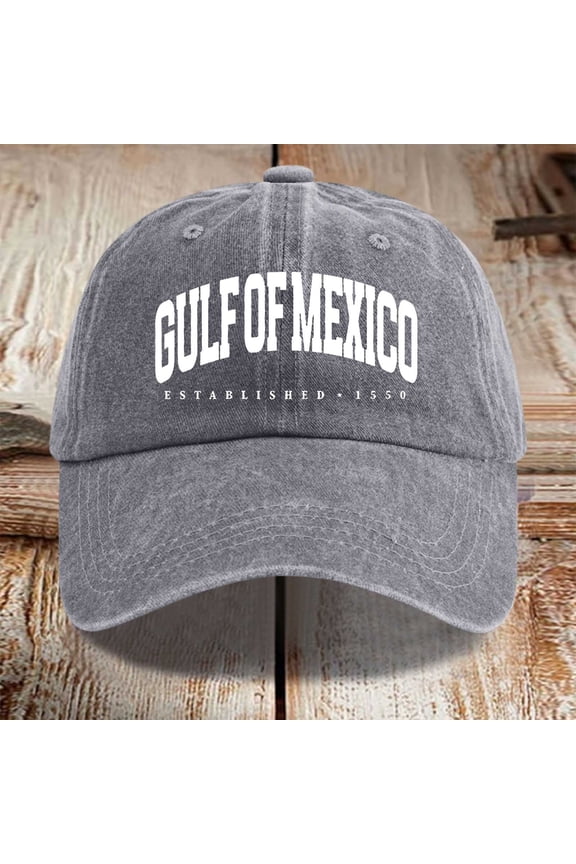 Womens Distressed Washed Denim Baseball Cap Mexican Gulf Embroidery Print Hat Summer Outdoor Sports Cap Grey