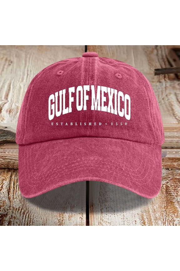 Womens Distressed Washed Denim Baseball Cap Mexican Gulf Embroidery Print Hat Summer Outdoor Sports Cap Red