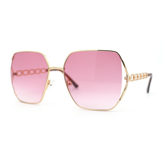 Womens Diva Jewel Chain Arm Metal Rim Butterfly Sunglasses Gold - Pink