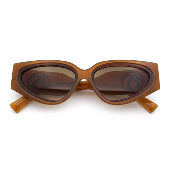 Womens Diva Narrow Triangular Thick Temple Plastic Fashion Sunglasses All Brown