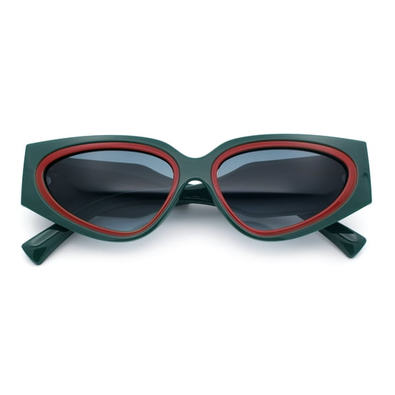 Womens Diva Narrow Triangular Thick Temple Plastic Fashion Sunglasses Green Red - Smoke