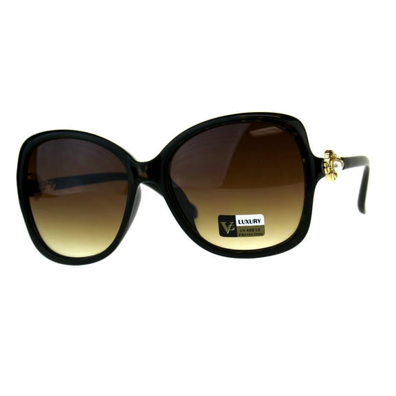 Womens Diva Oversize Pearl Jewel Bling Hinge Butterfly Sunglasses Tortoise Brown