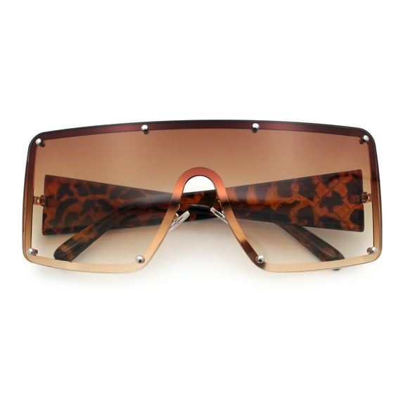 Womens Diva Oversized Shield Metal Rim Rectangle Luxury Sunglasses Gold Tortoise - Brown