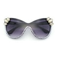 thumbnail image 1 of Womens Diva Rhinestone Bling Jewel Oversized Shield Luxe Rimless Sunglasses Black - Smoke, 1 of 5