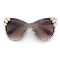 thumbnail image 1 of Womens Diva Rhinestone Bling Jewel Oversized Shield Luxe Rimless Sunglasses Tortoise - Brown, 1 of 5