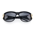 thumbnail image 1 of Womens Diva Wrap Around Double Heart Jewel Hinge Plastic Fashion Sunglasses Black Gold - Smoke, 1 of 7