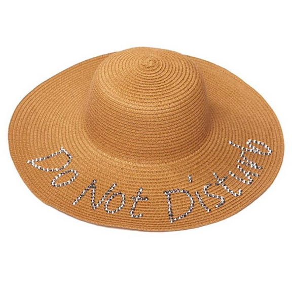 Womens Do Not Disturb Sequined Wide Brim Sun Hat - Natural