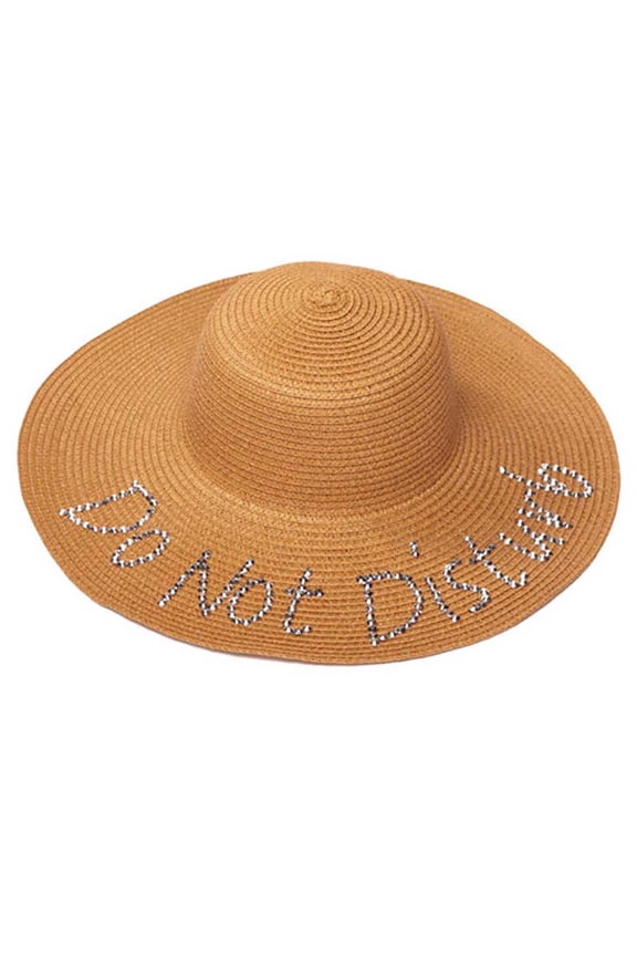 Womens Do Not Disturb Sequined Wide Brim Sun Hat - Natural