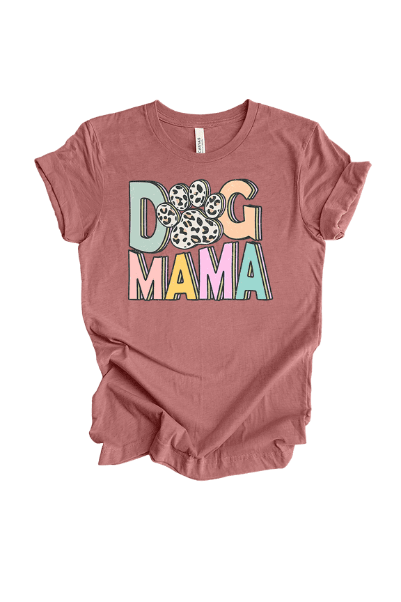 Womens Dog Mama Leopard Paw Print Unisex Short Sleeve T-Shirt Graphic Tee-Mauve-large