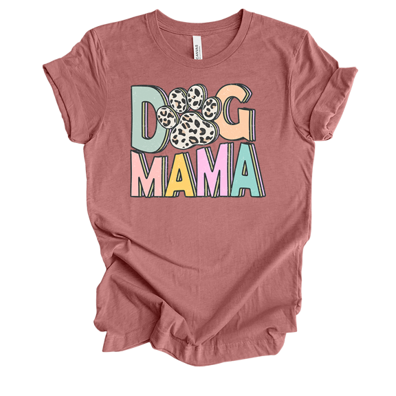 Womens Dog Mama Leopard Paw Print Unisex Short Sleeve T-Shirt Graphic Tee-Mauve-medium