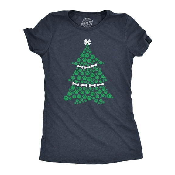 Womens Dog Paw Christmas Tree T shirt Cute Xmas Gift Holiday Puppy Lover Tee Womens Graphic Tees