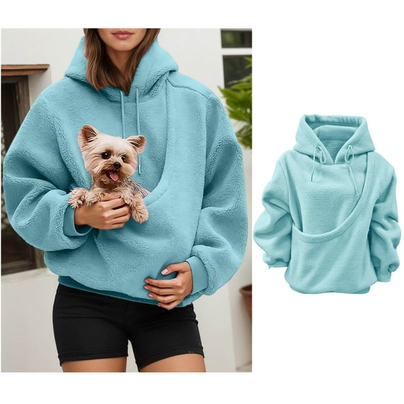 Womens Dog Pouch Hoodie Oversized Pet Dog Holder Carrier Sweatshirt Fashionable Long Sleeve Oversized Pocket Pullover Sweatshirt Fall Winter Clothes