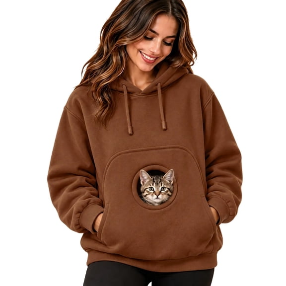 Womens Dog Pouch Hoodie with Kangaroo Pocket Oversized Pet Carrier Sweatshirts Animal Holder for Puppy Kitten Dogs Holder