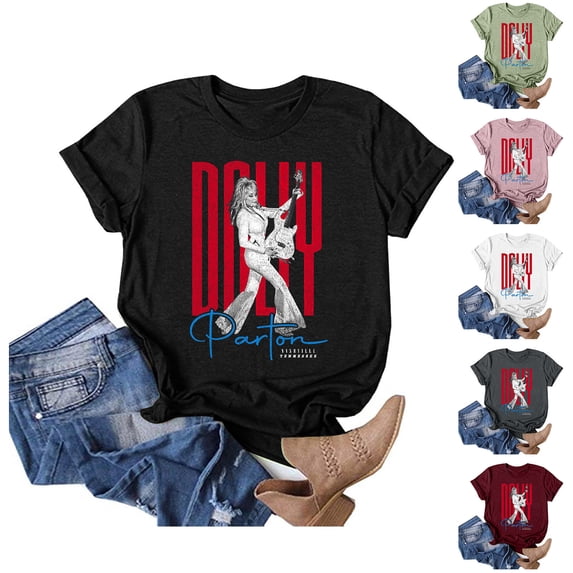 Womens Dolly Shirts Country Music Legend T-Shirt Crewneck Short Sleeve Shirt Vintage Graphic Blouse Loose Fit T-Shirt Retro Tee Top 2XL