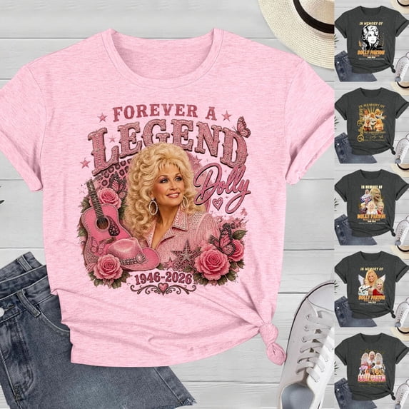 Womens Dolly Shirts Country Music Legend T-Shirt Crewneck Short Sleeve Shirt Vintage Graphic Tee Loose Fit T-Shirt Fall Fashion Tops L