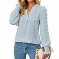 thumbnail image 1 of Womens Dot V Neck Ruffle Sleeve Blouse Flowy Shirts Casual Solid Work Tops Light Blue S, 1 of 7