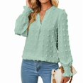 thumbnail image 1 of Womens Dot V Neck Ruffle Sleeve Blouse Flowy Shirts Casual Solid Work Tops Light Green XL, 1 of 7
