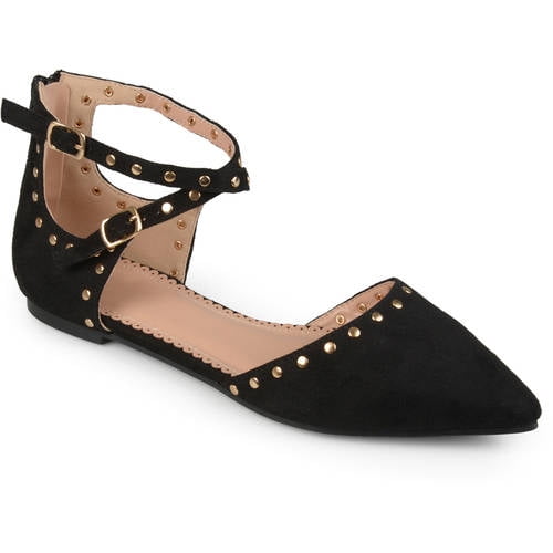 Womens Double Ankle Strap Faux Suede Studded Flats Walmart