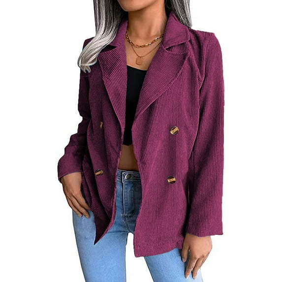 Womens Double Breasted Corduroy Blazers Casual Long Sleeve Open Front Cardigan Jackets Work Office Suits