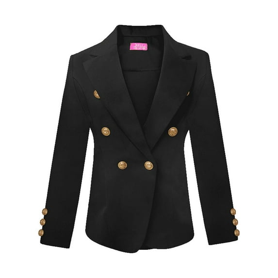 Womens Double Breasted Gold Button Front Blazer Jacket(Black,X-Large)
