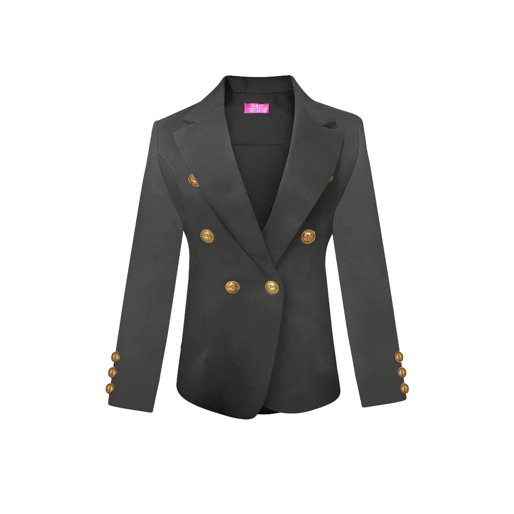 Womens Double Breasted Gold Button Front Blazer Jacket Black