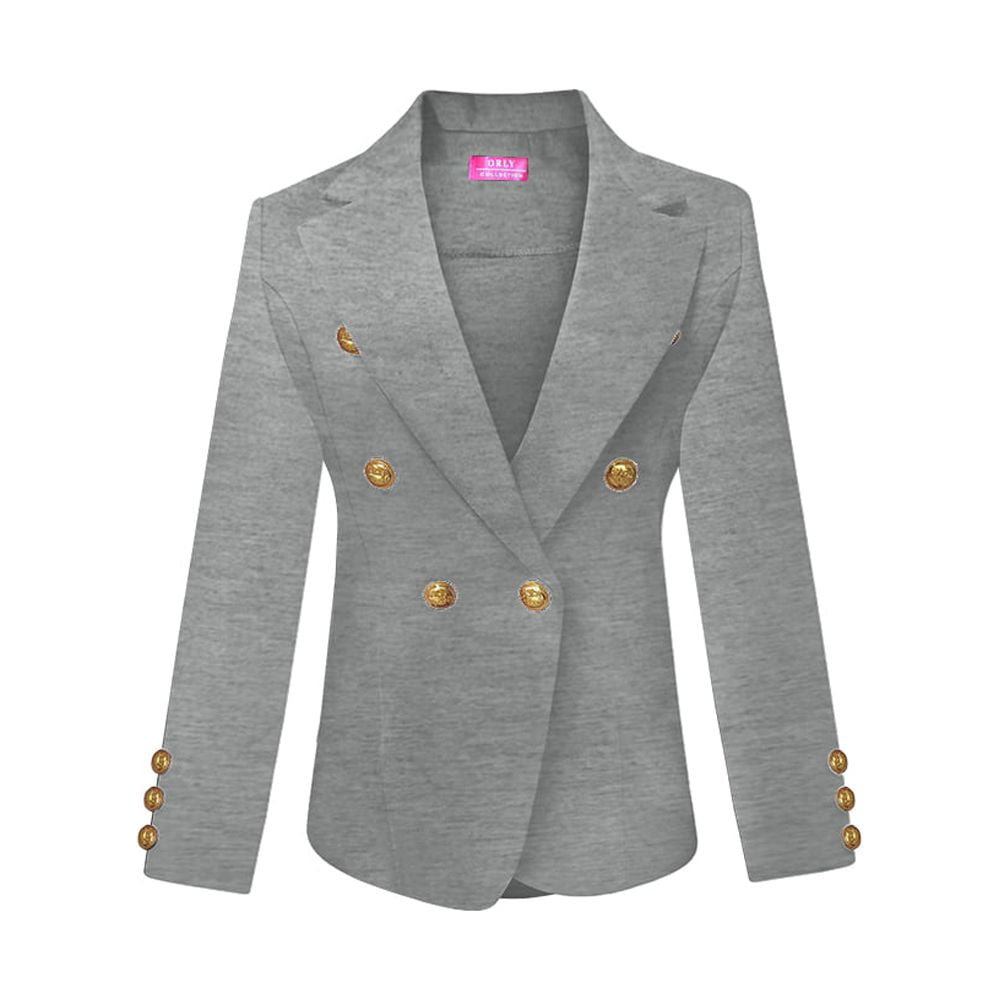 Womens Double Breasted Gold Button Front Blazer Jacket(Heather Grey ...