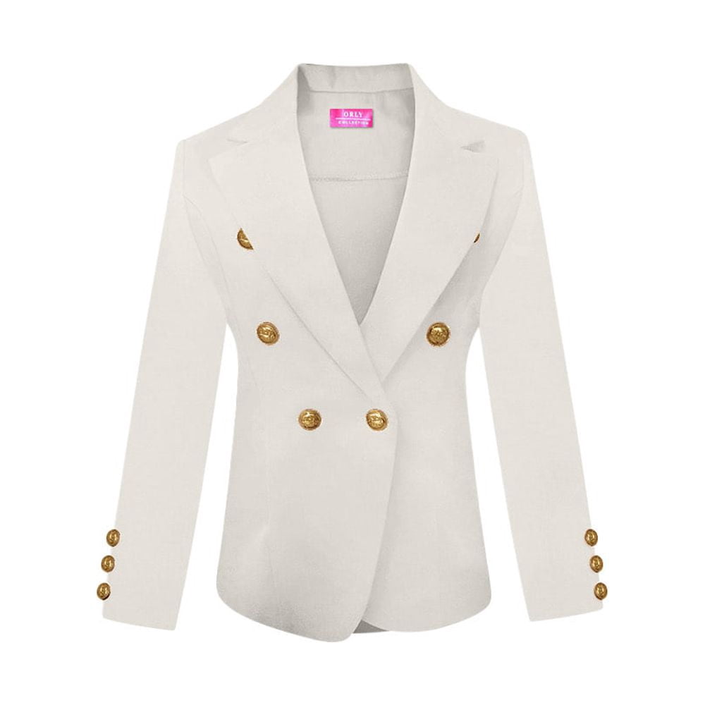 Womens Double Breasted Gold Button Front Blazer Jacket(Ivory, Small ...