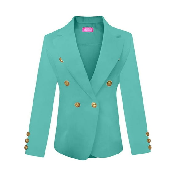 Womens Double Breasted Gold Button Front Blazer Jacket(Mint,Medium)