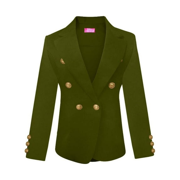 Womens Double Breasted Gold Button Front Blazer Jacket(Olive, 3X)