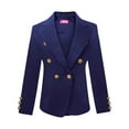 thumbnail image 1 of Womens Double Breasted Gold Button Front Blazer (Navy,Medium), 1 of 8