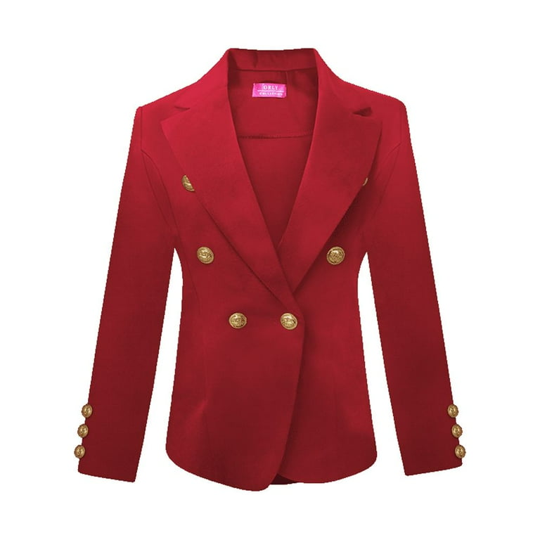 Red blazer with gold buttons womens sale