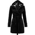 thumbnail image 1 of Womens Double Breasted Trench Coat Classic Lapel Belt Peacoat Fall Winter Warm Overcoat Outerwear with Hood, 1 of 3