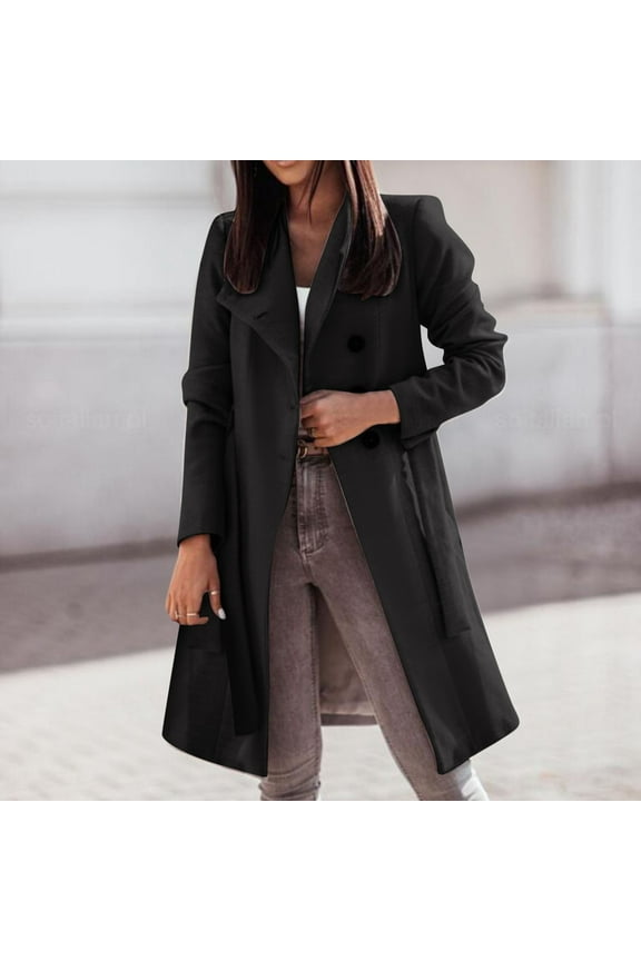 Womens Double Coat Winter Mid Long Trench Coat With Belt Extra Warm Winter Jacket Winter Jacket for Women String Jacket Women Jackets for Womens Eater Jacket Soft Jackets for Women Zip up Jacket