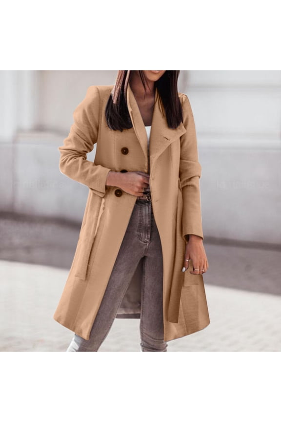 Womens Double Coat Winter Mid Long Trench Coat With Belt Tantrum Jacket Light Outdoor Jackets for Women Fuzzy Coat Jacket inside Pockets Sweater Women Jackets for Women Long Womens Thin Jacket Petite