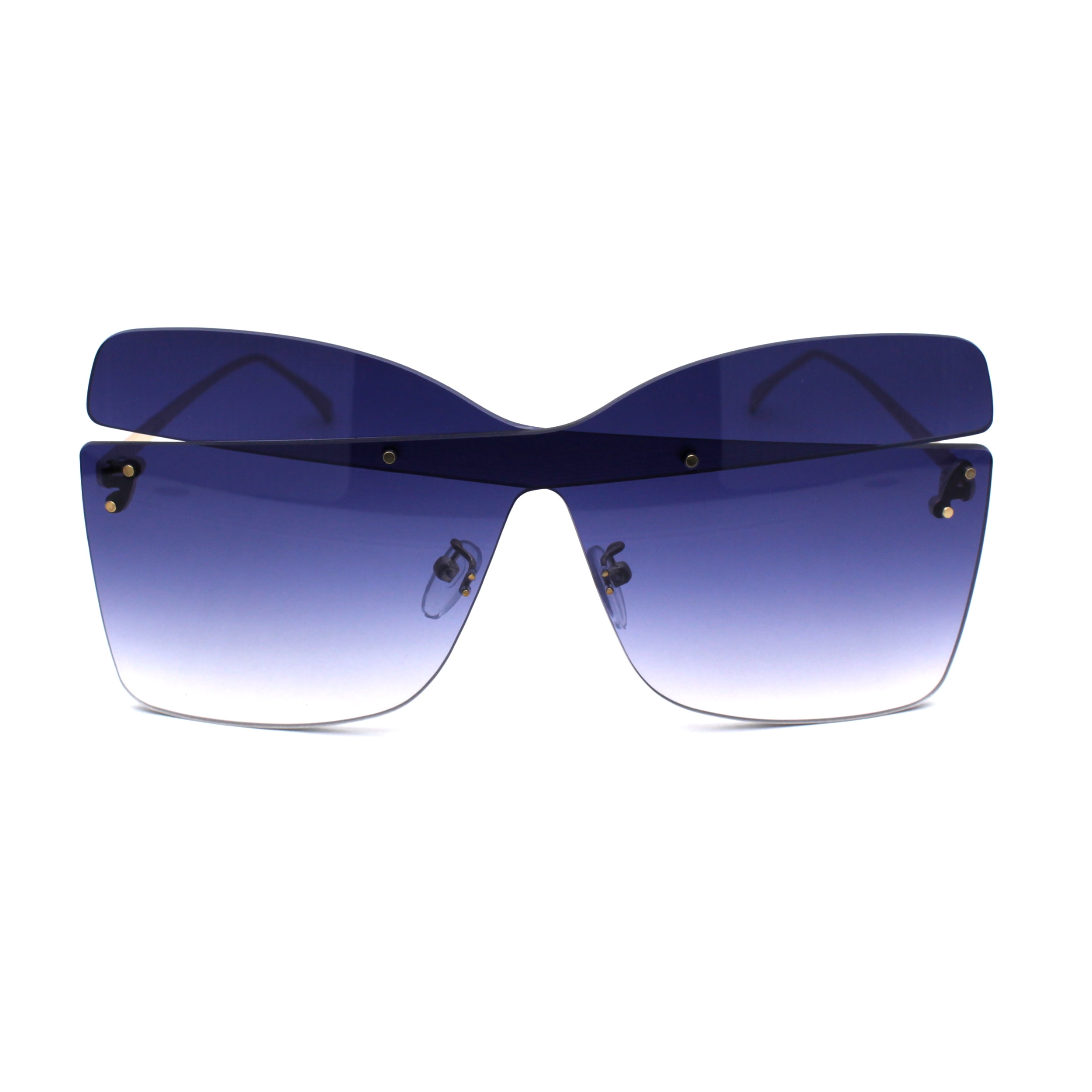 Womens Double Cross Asymmetrical Shield Designer Sunglasses Gradient Navy