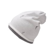 Womens Double Layered Torn Look Beanie - White/Grey