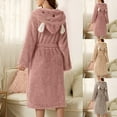 thumbnail image 1 of Womens Double Pocket Hooded Flannel Robe Soft Warm Reversible Lounge Wear Home Bathrobe, 1 of 9