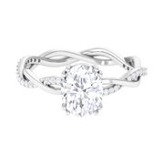 ROSEC JEWELS Womens Double Prong Set 2.50 CT Moissanite Solitaire Engagement Ring with Braided Gold (7X9 MM Oval Cut Moissanite), 925 Sterling Silver, US 4.00