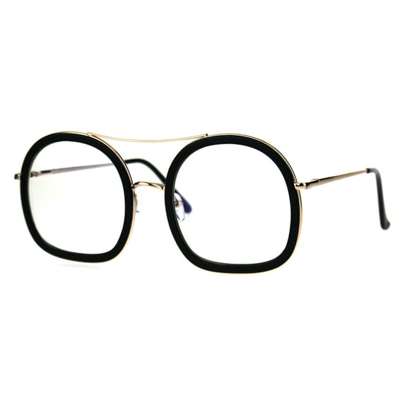 Womens Double Rim Designer Clear Lens Eye Glasses Black