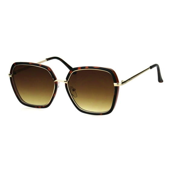 Womens Double Rim Mod Designer Fashion Style Luxury Sunglasses Tortoise Brown
