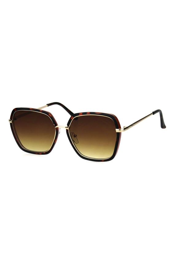 Womens Double Rim Mod Designer Fashion Style Luxury Sunglasses Tortoise Brown