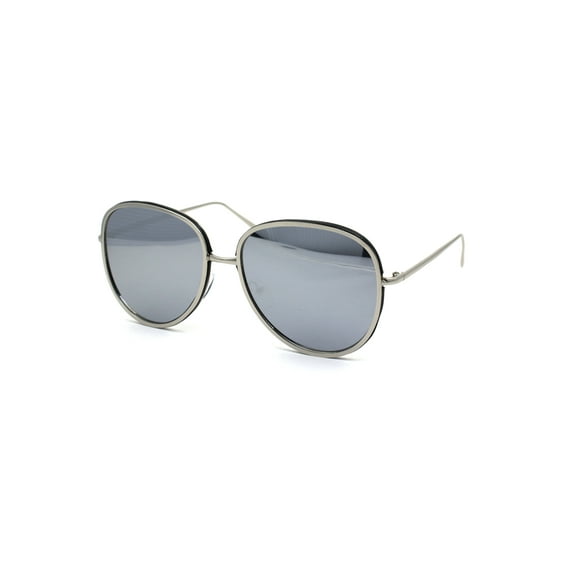 Womens Double Rim Pilots Style Officer Sunglasses Silver Black Silver Mirror